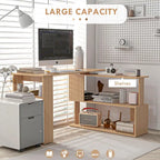 Bureau d'angle en L blanc/naturel, rotatif à 360°, 1 personne