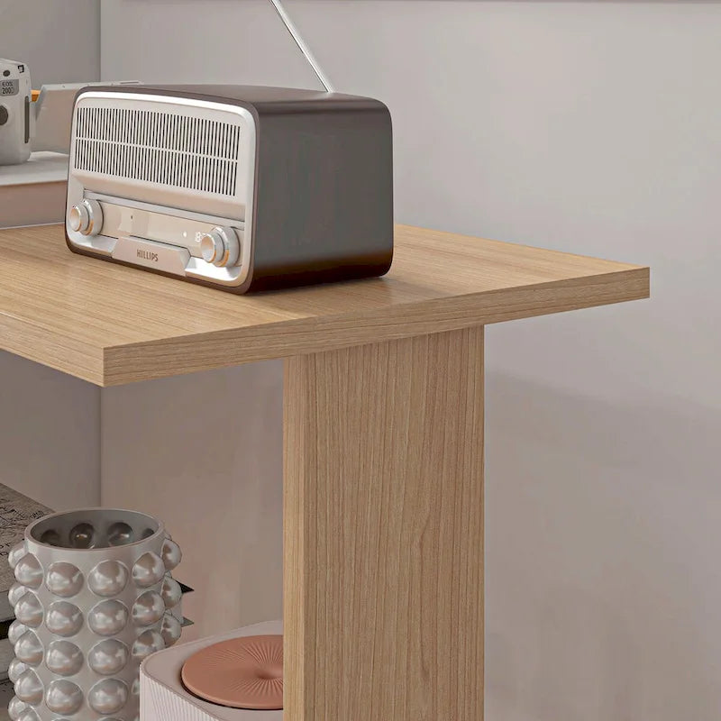 Bureau d'angle en L blanc/naturel, rotatif à 360°, 1 personne