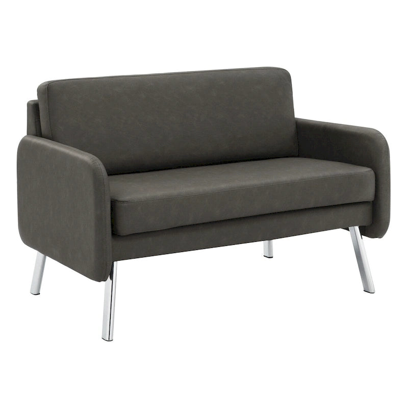 Fauteuil de salon 2 places en similicuir et tissu fumée/anthracite/crème