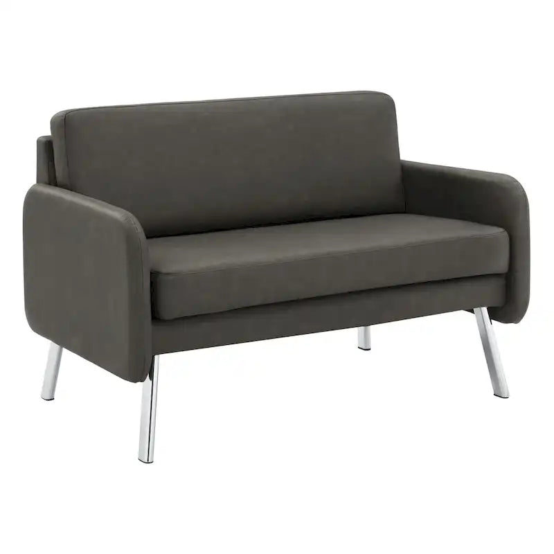 Fauteuil de salon 2 places en similicuir et tissu fumée/anthracite/crème