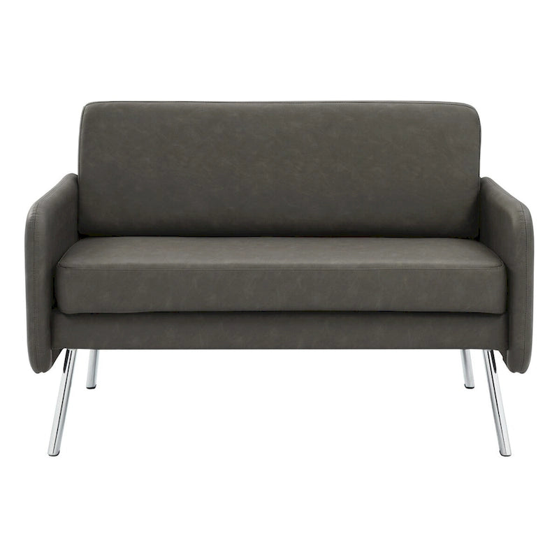 Fauteuil de salon 2 places en similicuir et tissu fumée/anthracite/crème