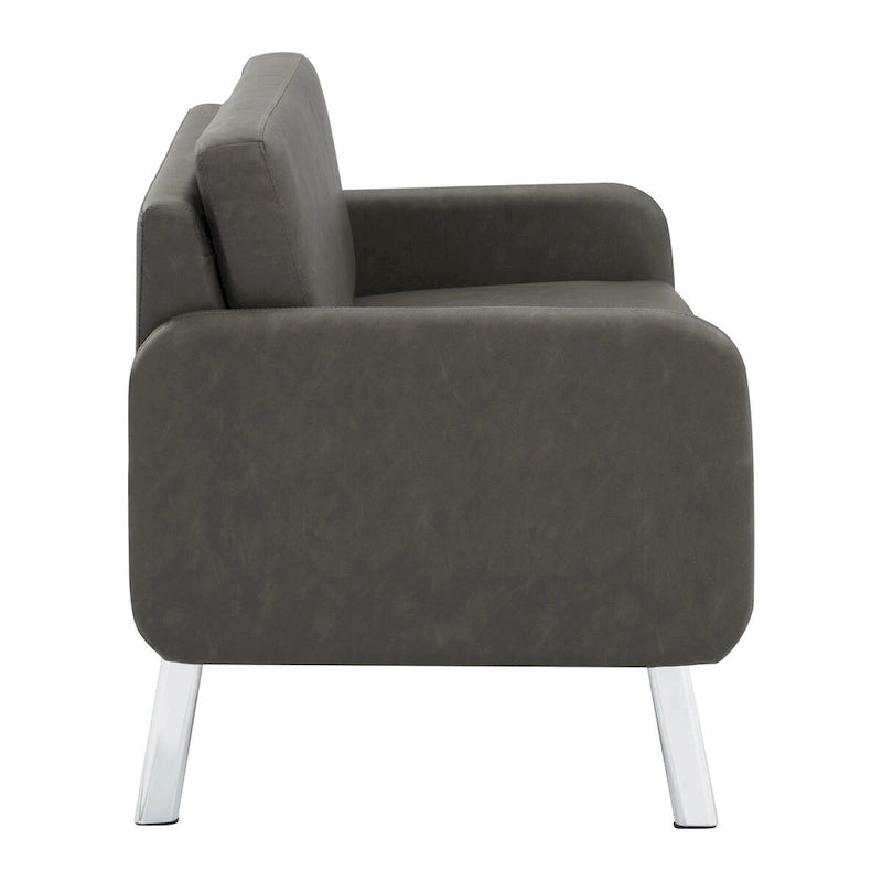 Fauteuil de salon 2 places en similicuir et tissu fumée/anthracite/crème