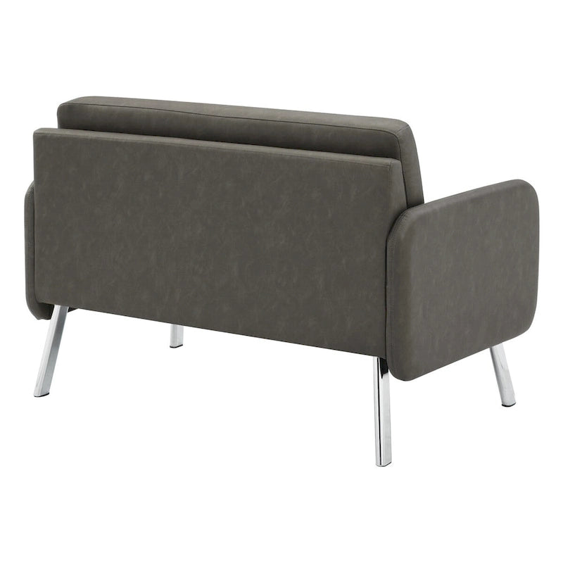 Fauteuil de salon 2 places en similicuir et tissu fumée/anthracite/crème