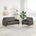 Fauteuil de salon 2 places en similicuir et tissu fumée/anthracite/crème