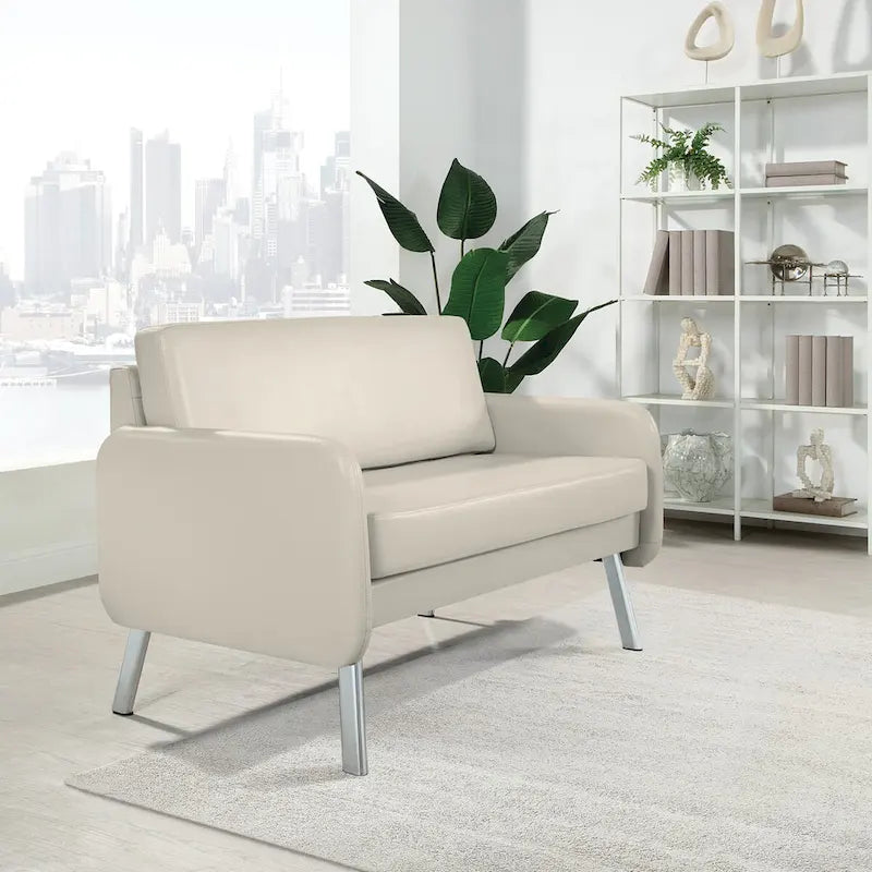 Fauteuil de salon 2 places en similicuir et tissu fumée/anthracite/crème