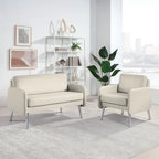 Fauteuil de salon 2 places en similicuir et tissu fumée/anthracite/crème