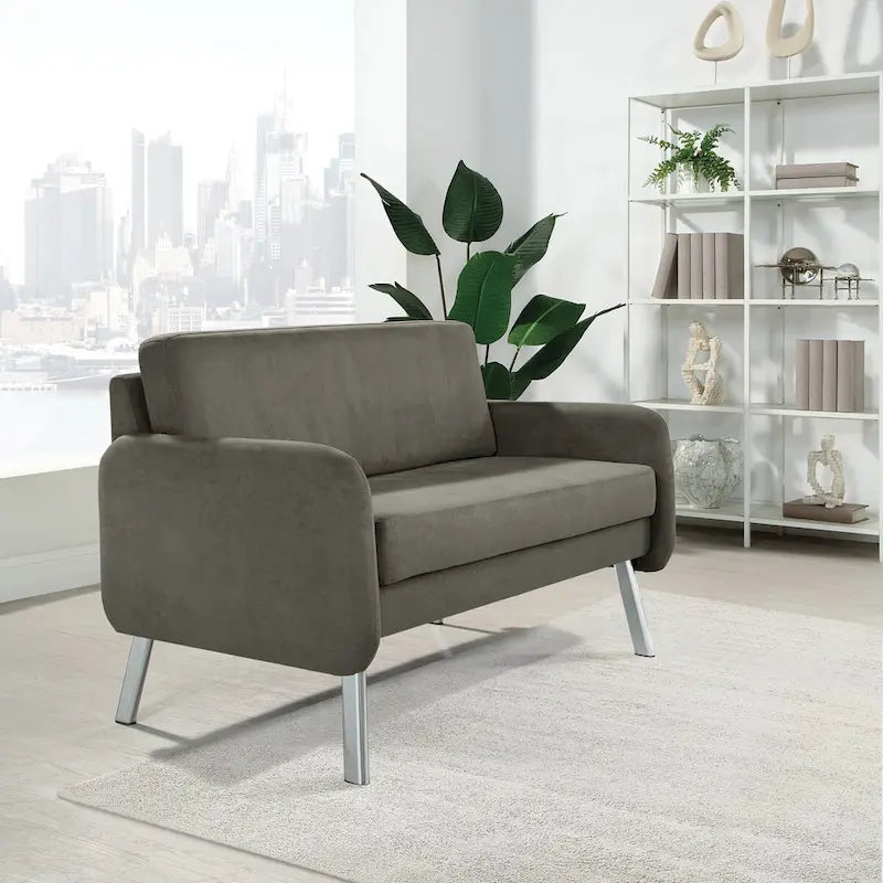 Fauteuil de salon 2 places en similicuir et tissu fumée/anthracite/crème