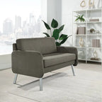 Fauteuil de salon 2 places en similicuir et tissu fumée/anthracite/crème