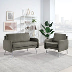 Fauteuil de salon 2 places en similicuir et tissu fumée/anthracite/crème