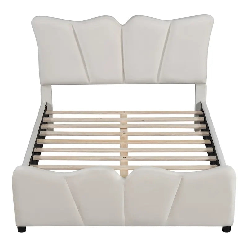 Lit plateforme en velours beige/gris, simple/double, pour 1 personne