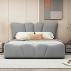 Lit plateforme en velours beige/gris, simple/double, pour 1 personne