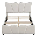 Lit plateforme en velours beige/gris, simple/double, pour 1 personne