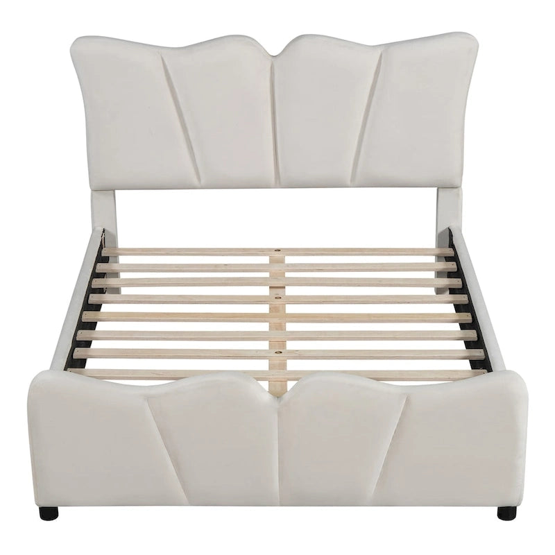 Lit plateforme en velours beige/gris, simple/double, pour 1 personne