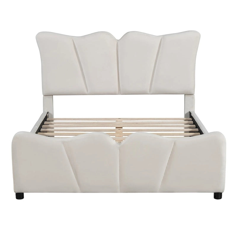 Lit plateforme en velours beige/gris, simple/double, pour 1 personne
