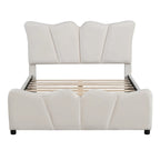 Lit plateforme en velours beige/gris, simple/double, pour 1 personne