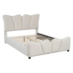 Lit plateforme en velours beige/gris, simple/double, pour 1 personne