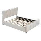 Lit plateforme en velours beige/gris, simple/double, pour 1 personne