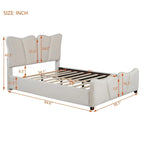 Lit plateforme en velours beige/gris, simple/double, pour 1 personne