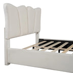 Lit plateforme en velours beige/gris, simple/double, pour 1 personne