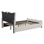 Lit plateforme en velours beige/gris, simple/double, pour 1 personne