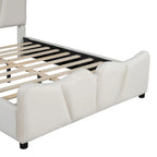 Lit plateforme en velours beige/gris, simple/double, pour 1 personne