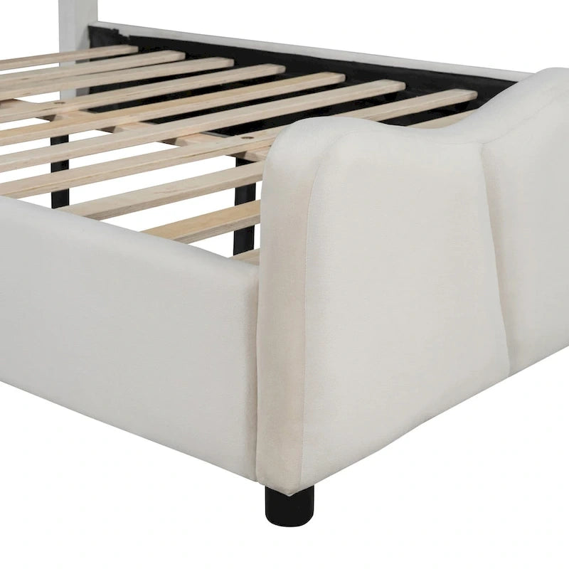 Lit plateforme en velours beige/gris, simple/double, pour 1 personne