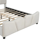 Lit plateforme en velours beige/gris, simple/double, pour 1 personne
