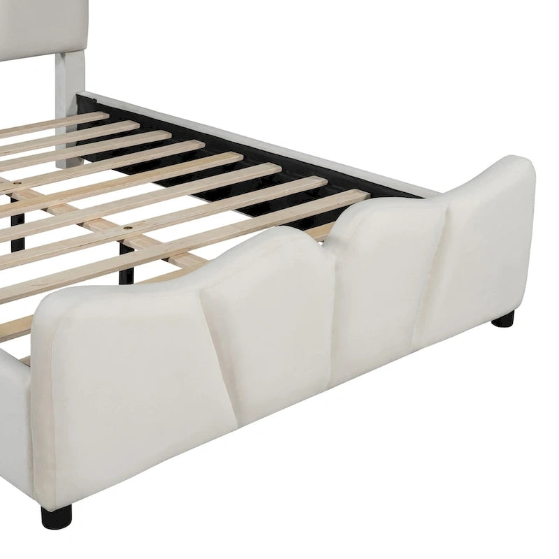 Lit plateforme en velours beige/gris, simple/double, pour 1 personne