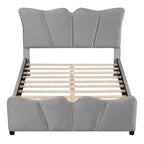 Lit plateforme en velours beige/gris, simple/double, pour 1 personne
