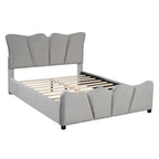 Lit plateforme en velours beige/gris, simple/double, pour 1 personne