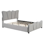 Lit plateforme en velours beige/gris, simple/double, pour 1 personne