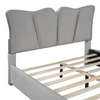 Lit plateforme en velours beige/gris, simple/double, pour 1 personne