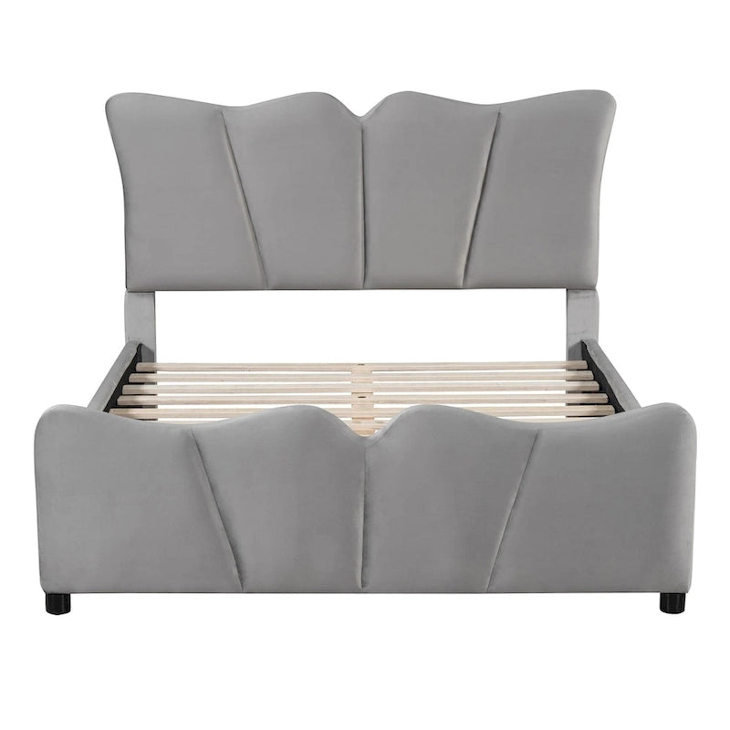 Lit plateforme en velours beige/gris, simple/double, pour 1 personne