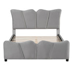 Lit plateforme en velours beige/gris, simple/double, pour 1 personne