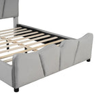 Lit plateforme en velours beige/gris, simple/double, pour 1 personne