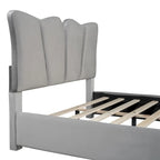 Lit plateforme en velours beige/gris, simple/double, pour 1 personne
