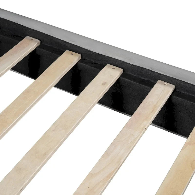 Lit plateforme en velours beige/gris, simple/double, pour 1 personne