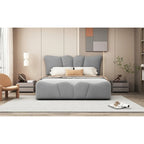 Lit plateforme en velours beige/gris, simple/double, pour 1 personne