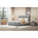 Lit plateforme en velours beige/gris, simple/double, pour 1 personne