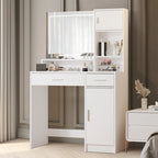 Coiffeuse blanche/noire avec miroir LED, tiroirs et meuble de rangement – 1 personne
