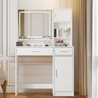 Coiffeuse blanche/noire avec miroir LED, tiroirs et meuble de rangement – 1 personne