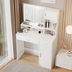 Coiffeuse blanche/noire avec miroir LED, tiroirs et meuble de rangement – 1 personne