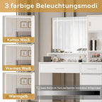 Coiffeuse blanche/noire avec miroir LED, tiroirs et meuble de rangement – 1 personne
