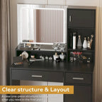 Coiffeuse blanche/noire avec miroir LED, tiroirs et meuble de rangement – 1 personne