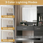 Coiffeuse blanche/noire avec miroir LED, tiroirs et meuble de rangement – 1 personne