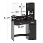 Coiffeuse blanche/noire avec miroir LED, tiroirs et meuble de rangement – 1 personne